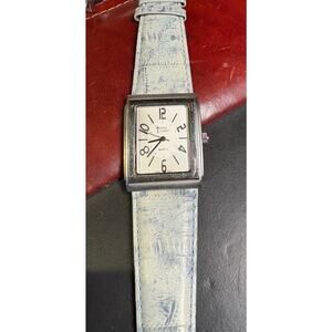 Women's 33mm Silver Tone Bond Street Watch, Blue/Gray Leather Band